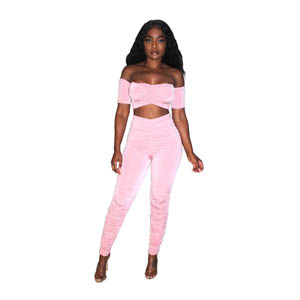Wholesale Sexy Strap Crop Top + Stacked Skinny Pants Tracksuits Set MH13450
