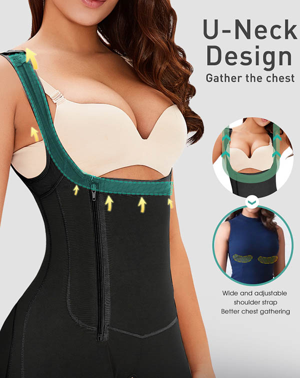 the U-neck design of tummy control bodysuit wholesale