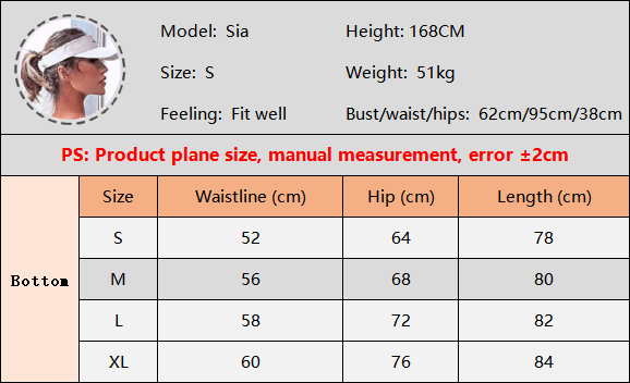Product size table