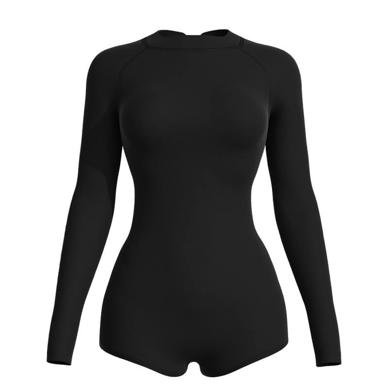 Black Low Collar Milk Fabric Long Sleeve Bodysuit MHW100297