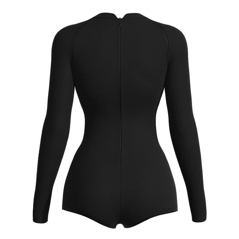 Black Low Collar Milk Fabric Long Sleeve Bodysuit