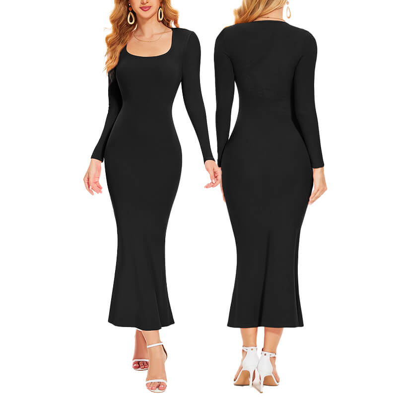 Wholesale Bodycon Maxi Built in Bra Women Lounge Dresses, Black, MT000343