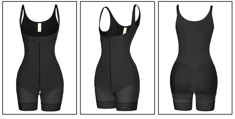 3D views of Full Body Shape Wear: back, side, and front perspectives of the seamless garment.