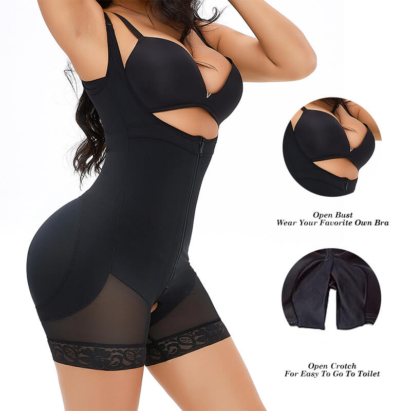 Full Body Shape Wear features including open bust and open crotch for easy access.