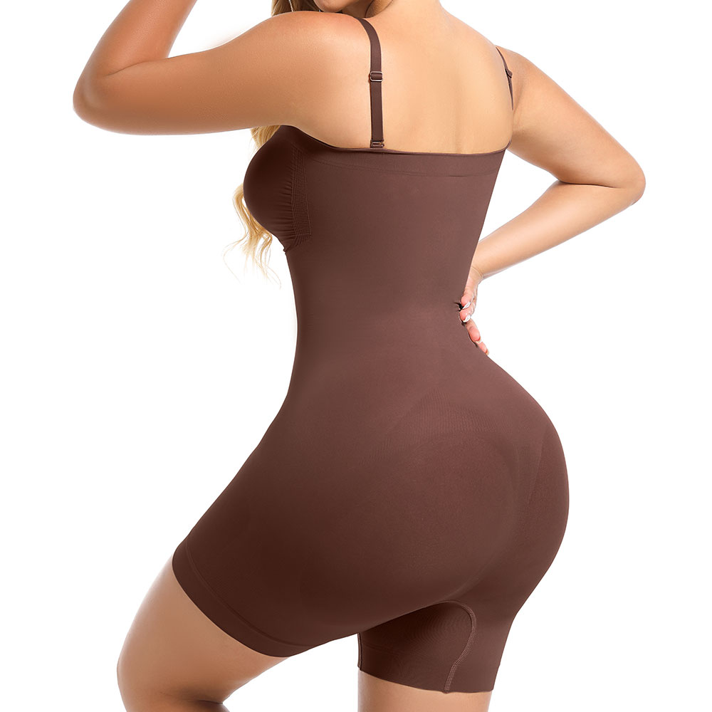 Wholesale strapless shapewear bodysuit in brown, showcasing seamless back design