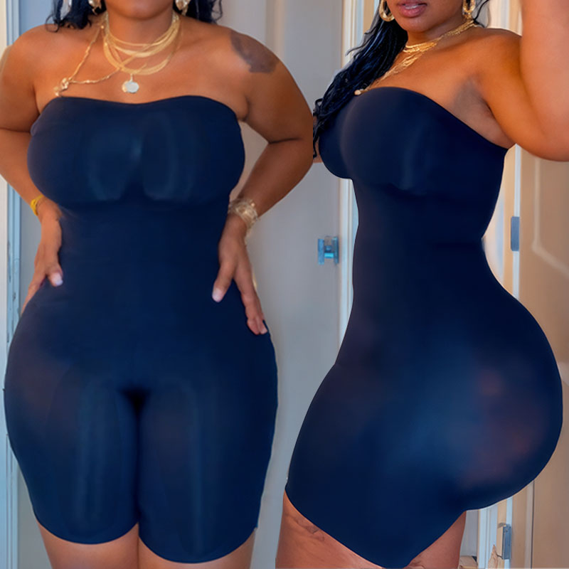 Wholesale black strapless shapewear review by customer, showcasing effective body sculpting