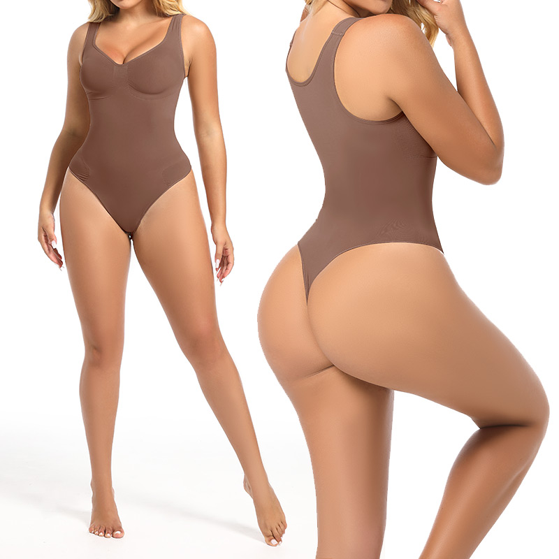 coffee seamless sculpt thong waist cincher corset by model