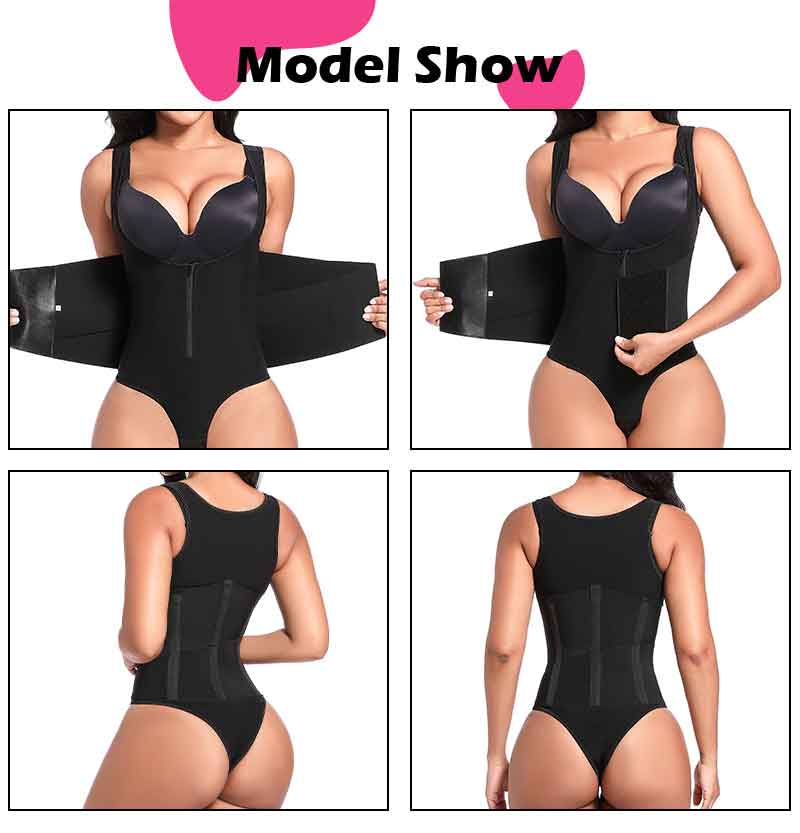 tummy control Waist Trainer Bodysuit by a model detail