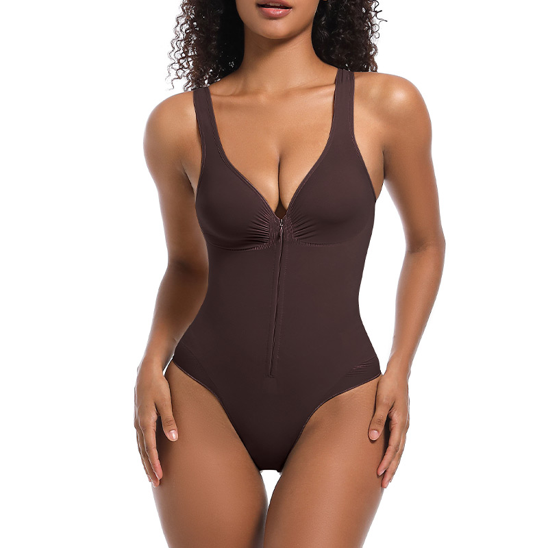 cocoa zip up bodysuit brief bodysuit by a model