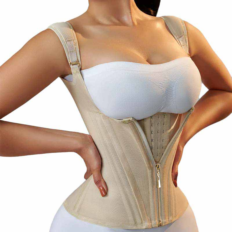 nude sculpt hourglass vest waist trainer shoulder strap back by model