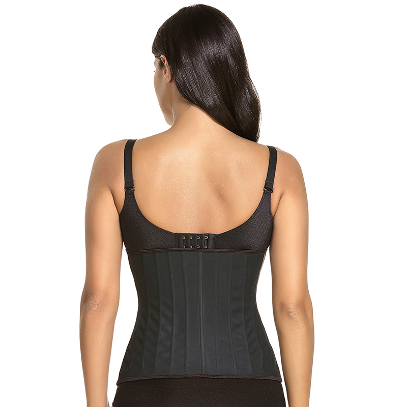 durable smooth leather waist trainer front by model back view
