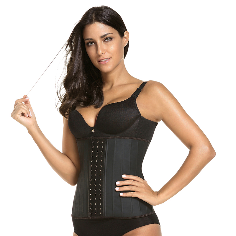 durable smooth leather waist trainer front by model side view