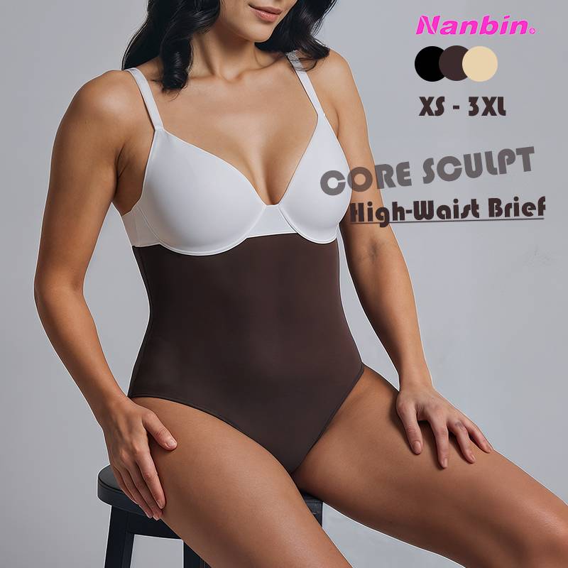 a model poses wearing the clay sculpt tummy control high-waist brief 