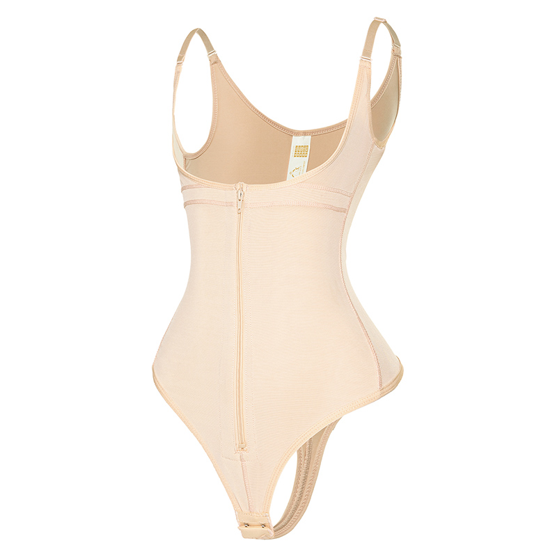 Tummy Control Full Body Plus Size Open Bust Thong Bodysuit white