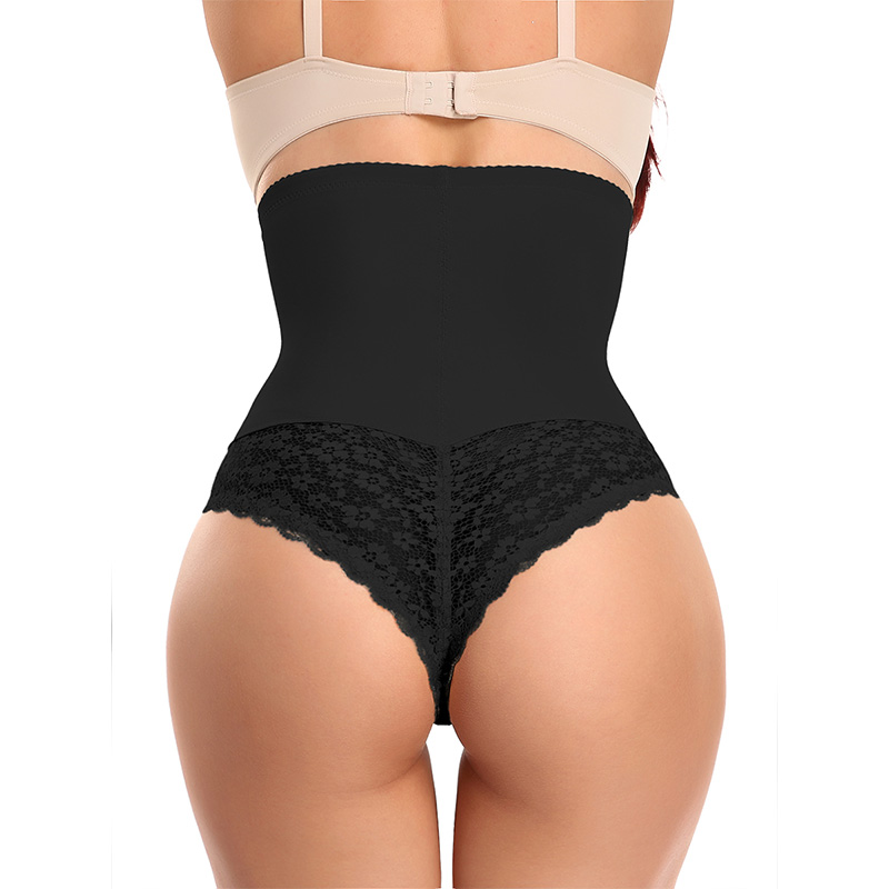 Women Sexy Slimming Body Butt Lifter High Waist Lace Thong Shapewear by a model back view