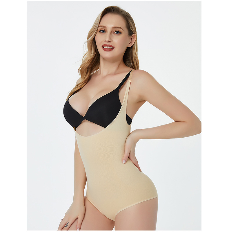 High Waist Sculpting Butt Lifter Open Bust Shapewear by a model beige