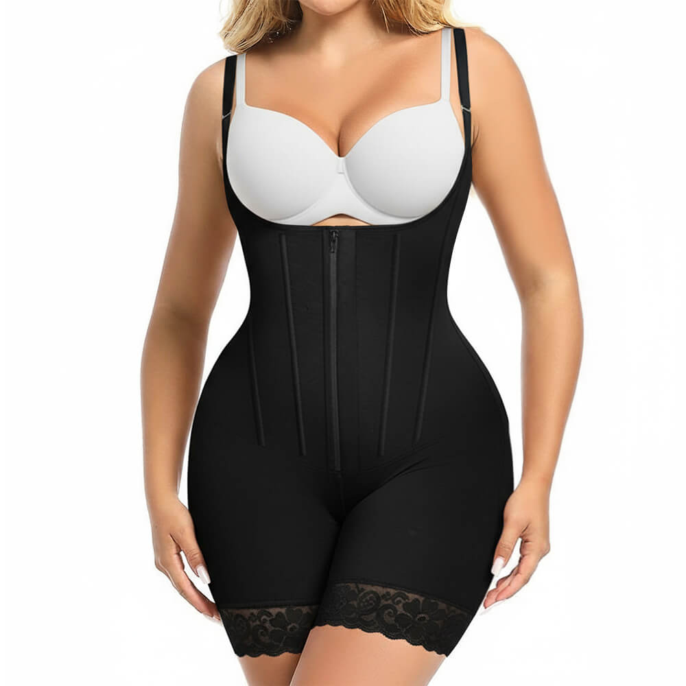 black post surgery fajas colombianas shapewear worn by a model in front view