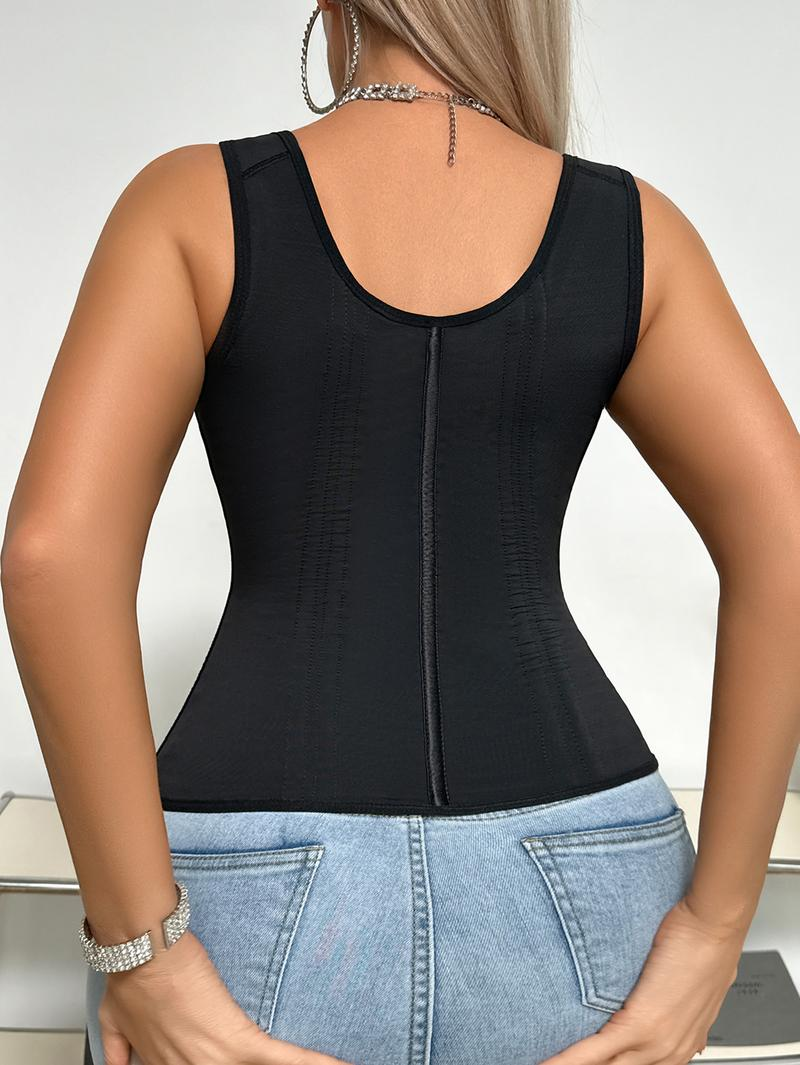 a model poses wearing zipper body shaper in backside view