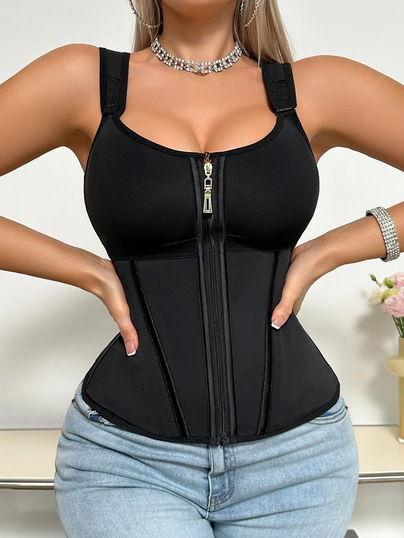seamless zipper body shaper worn by a model in front view