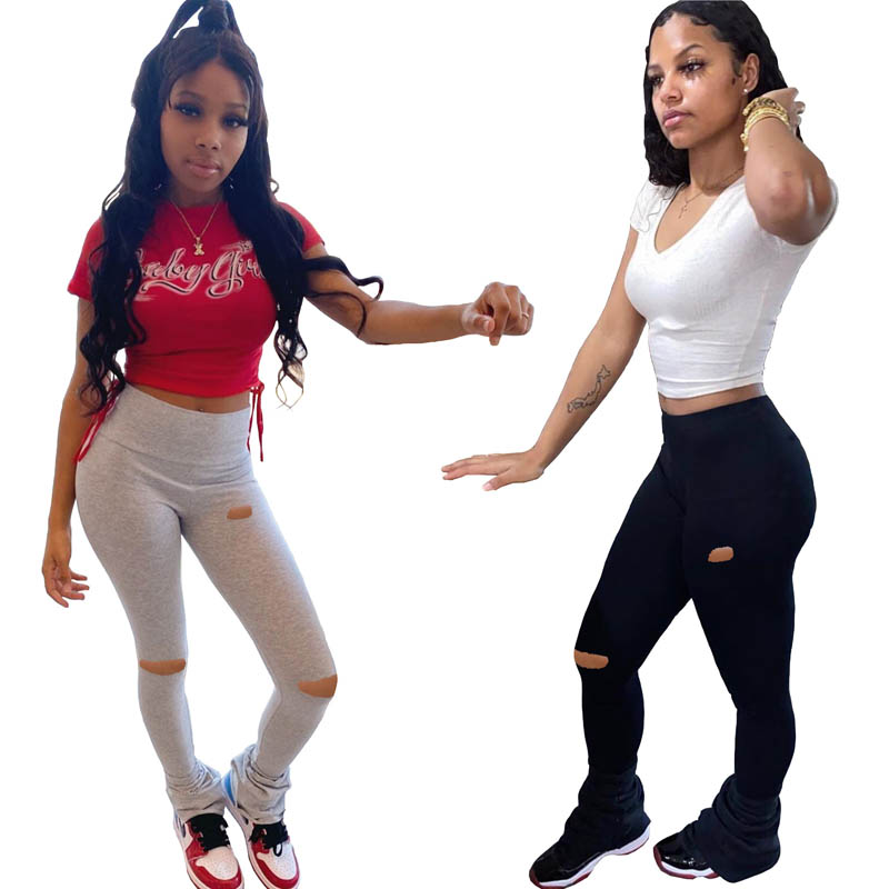 Ripped Hole Stacked Joggers Yoga Stacked Leggings