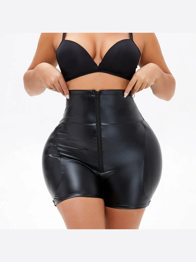 high waist black leather shorts - alternate view