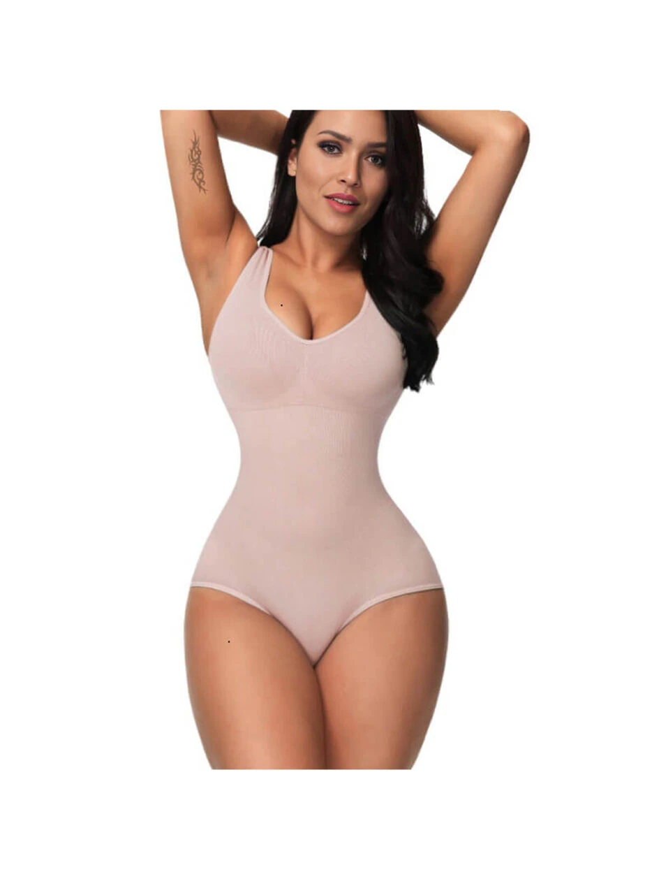 Seamless Tummy Control Thong Bodysuit with Built-In Bra