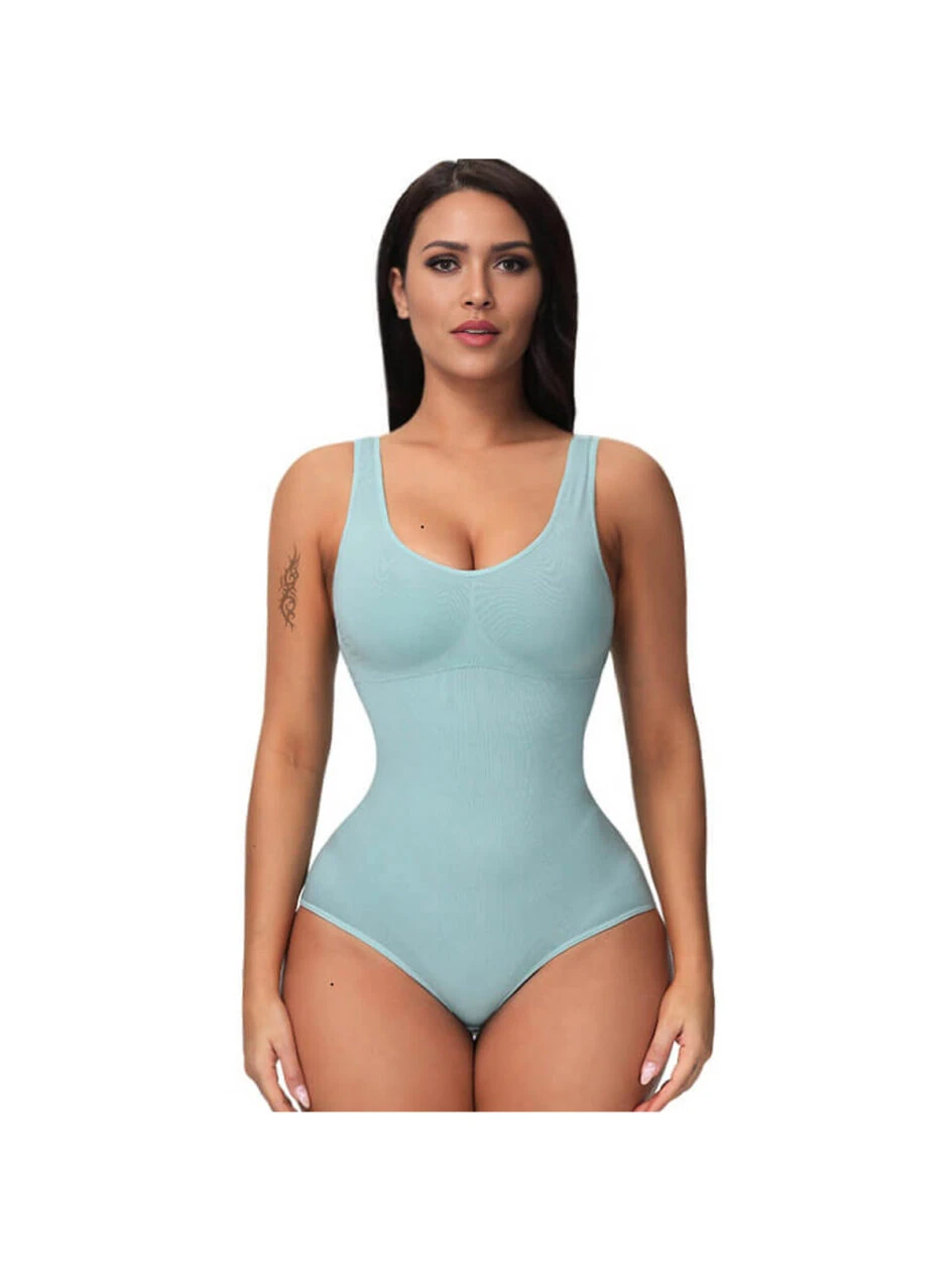 Seamless Tummy Control Thong Bodysuit with Built-In Bra