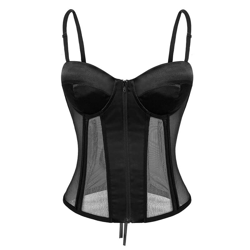 Custom Black Mesh Corset Top For Women MHW100764B