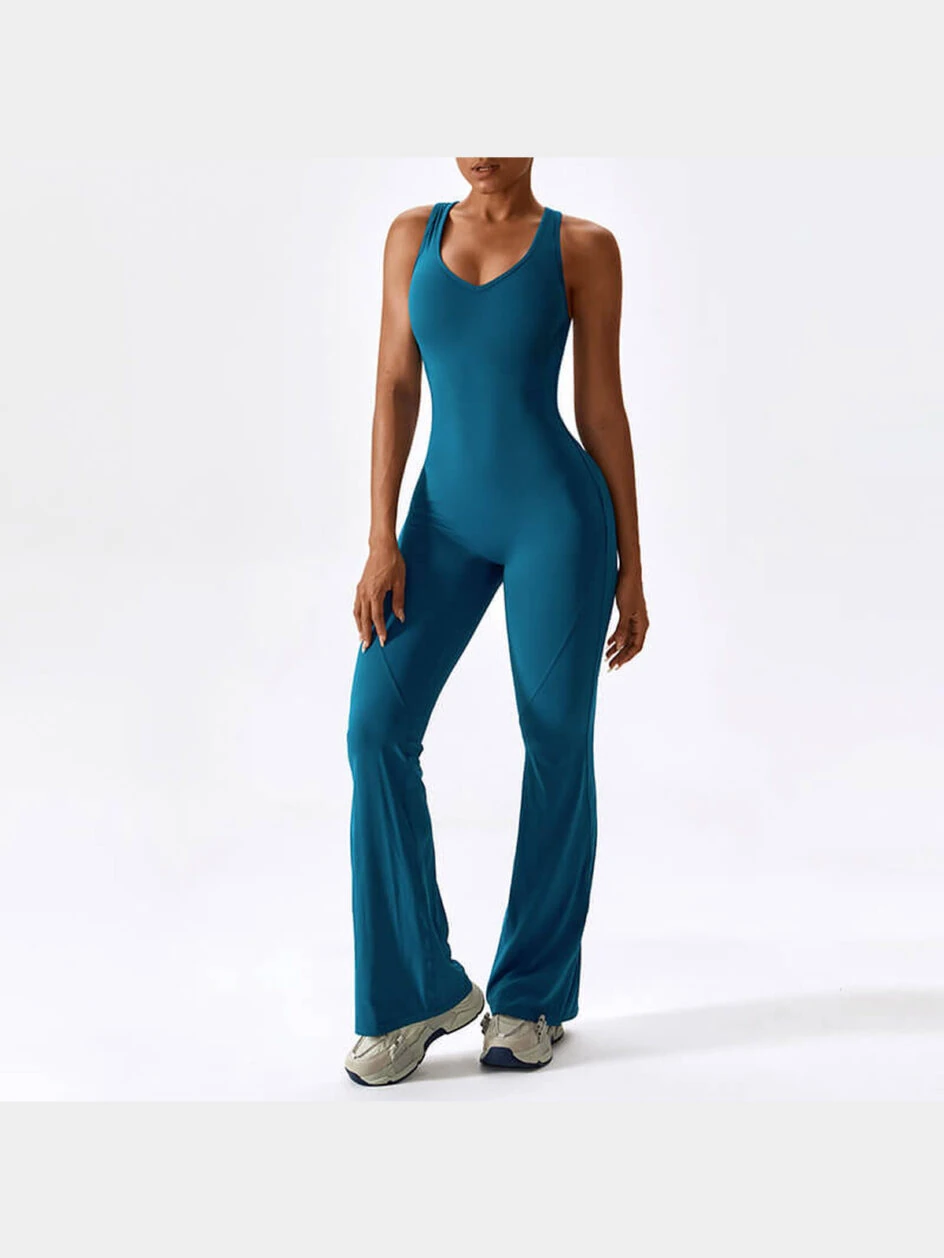 Racerback Open-Back Flare-Leg Jumpsuit