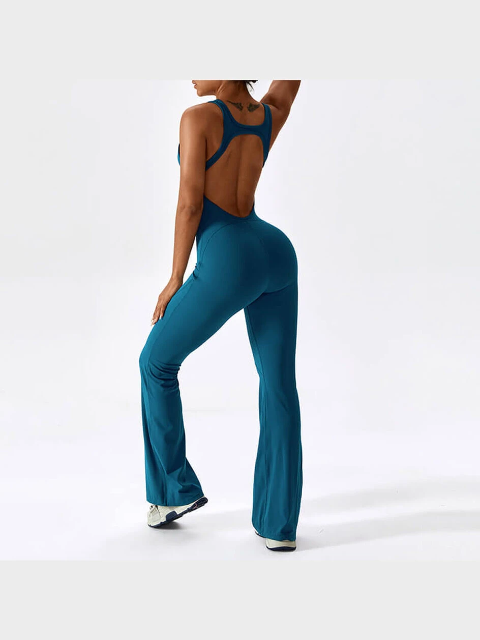 Racerback Open-Back Flare-Leg Jumpsuit