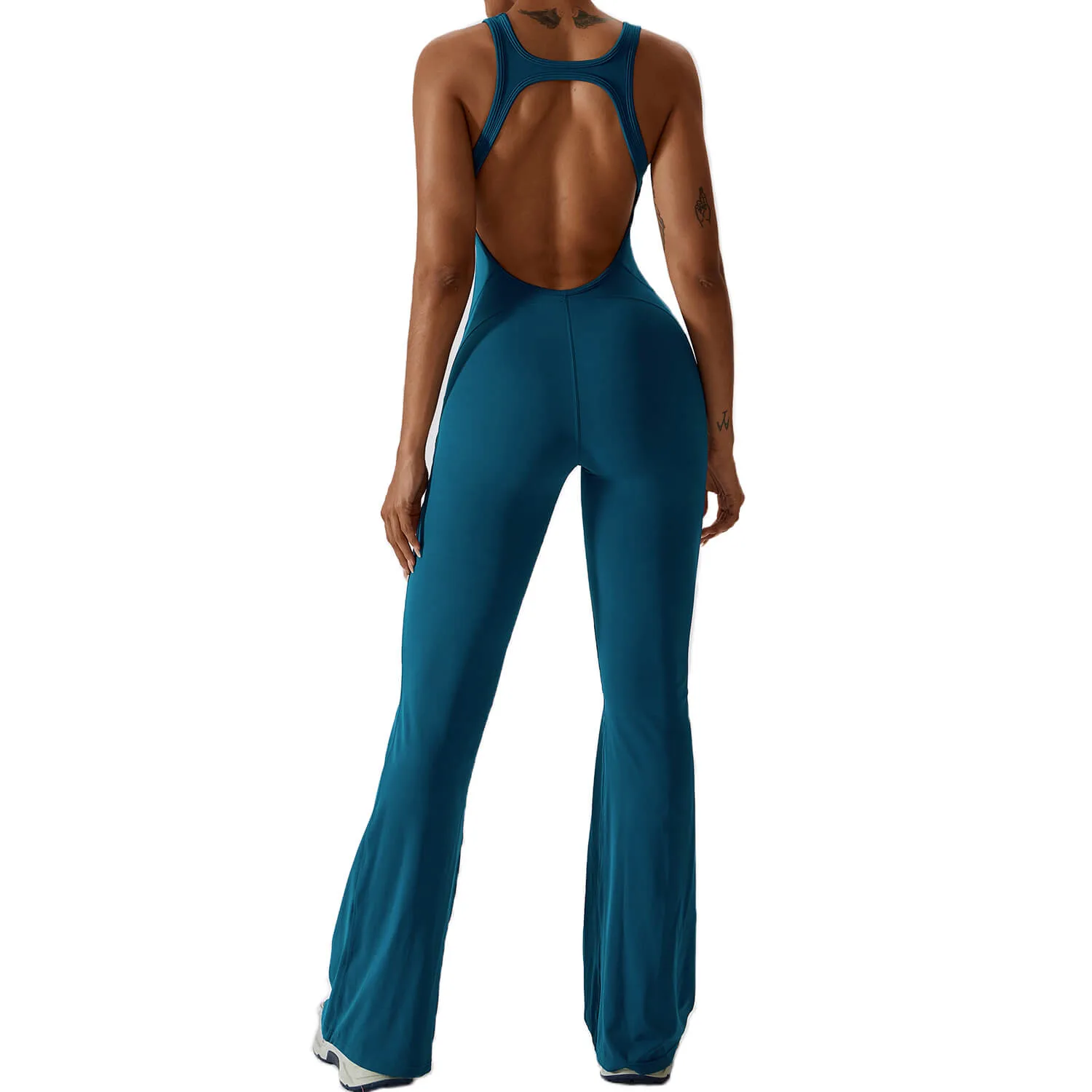 Racerback Open-Back Flare-Leg Jumpsuit