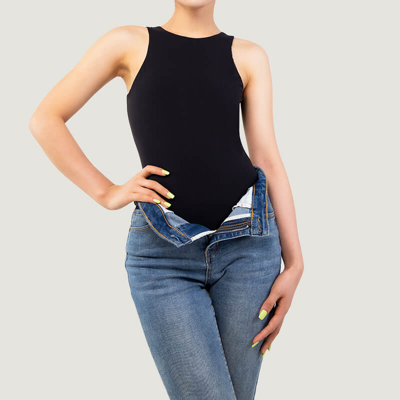 Black Crew Neck Sleeveless Bodysuit MT000302B - alternate view