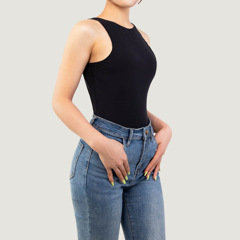 Black Crew Neck Sleeveless Bodysuit MT000302B