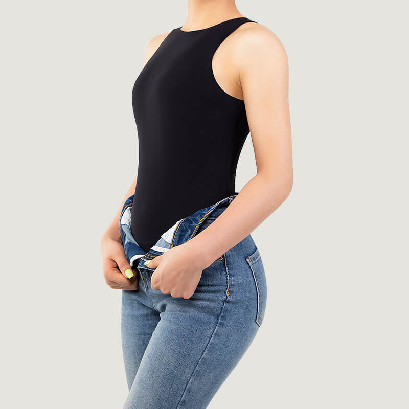 Black Crew Neck Sleeveless Bodysuit MT000302B