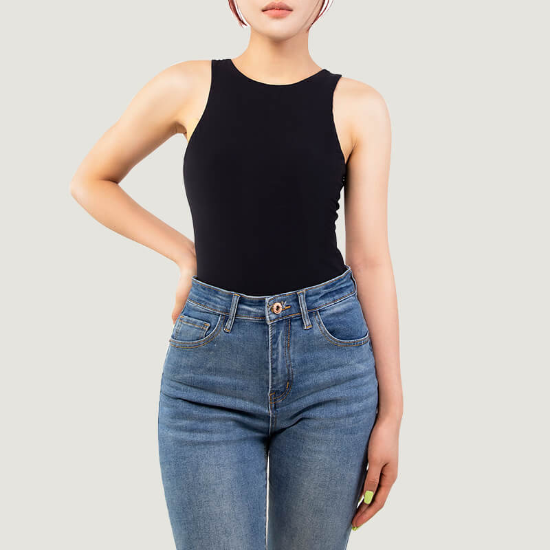 Black Crew Neck Sleeveless Bodysuit MT000302B