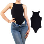 Wholesale Crew Neck Sleeveless Bodysuit In Black – MT000302B
