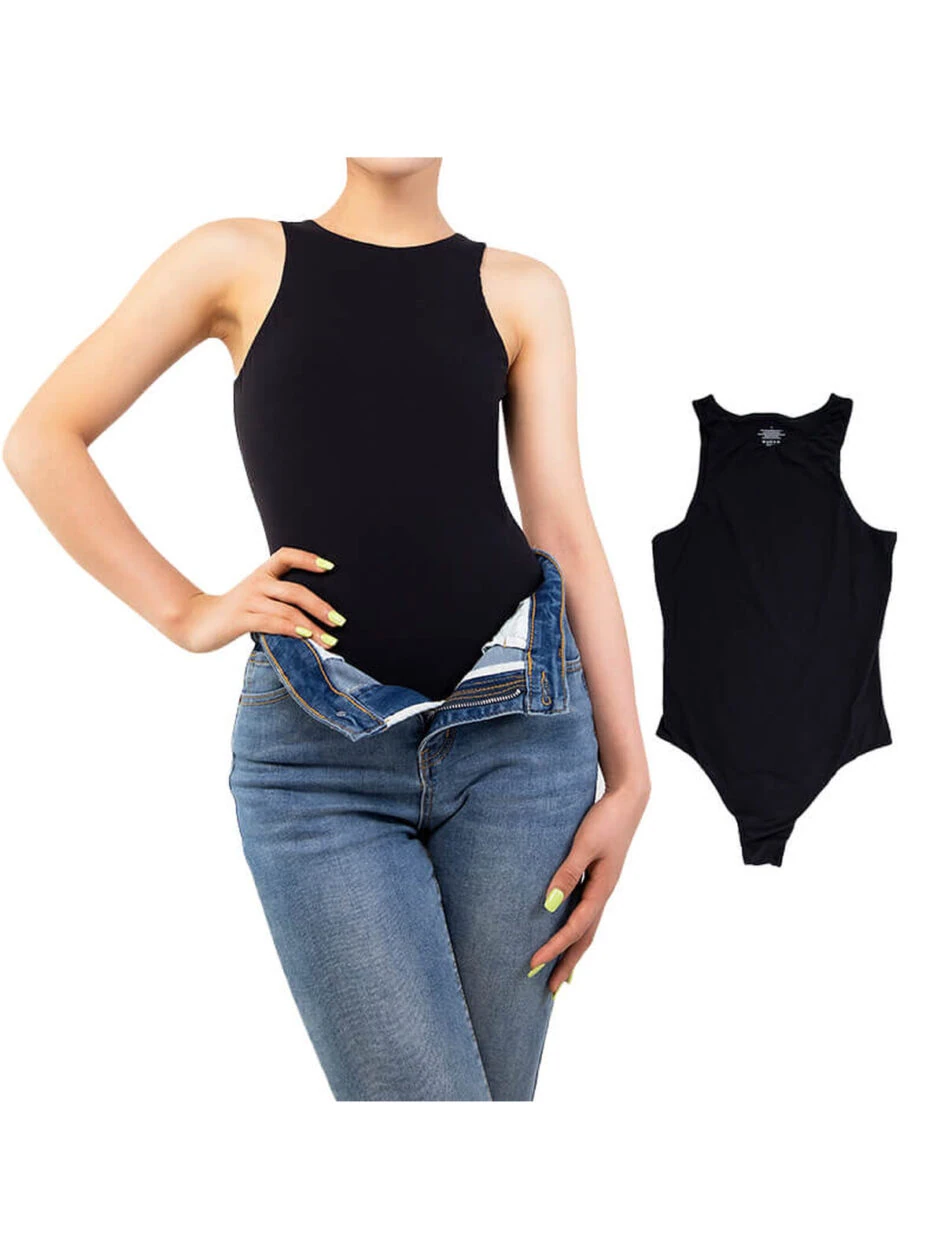 Crew Neck Sleeveless Bodysuit In Black – MT000302B