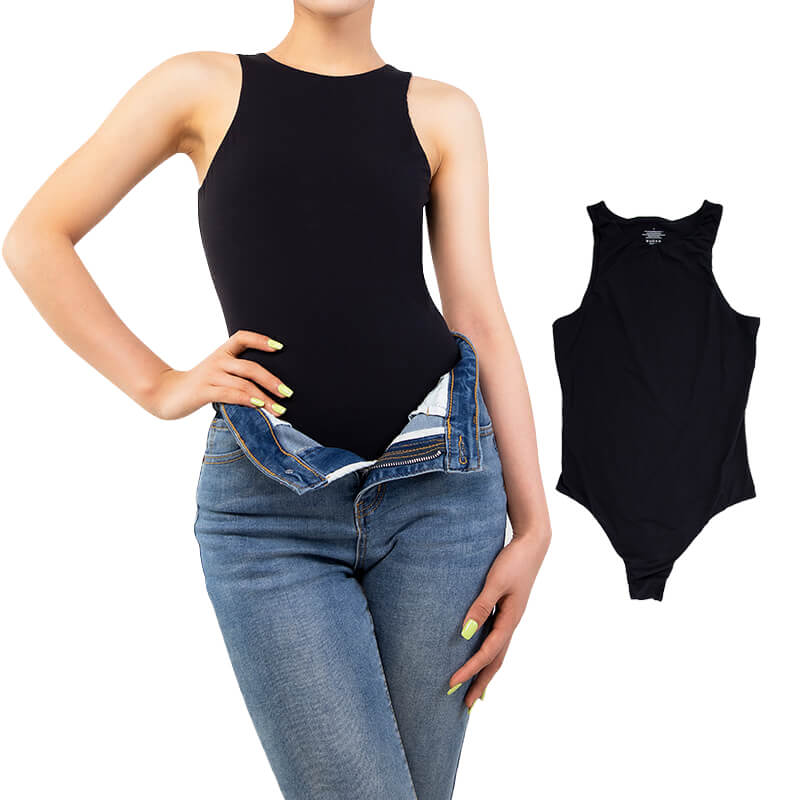 Wholesale Crew Neck Sleeveless Bodysuit In Black – MT000302B