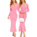 Wholesale Bodycon Maxi Built in Bra Women Lounge Dresses, Pink, MT000343