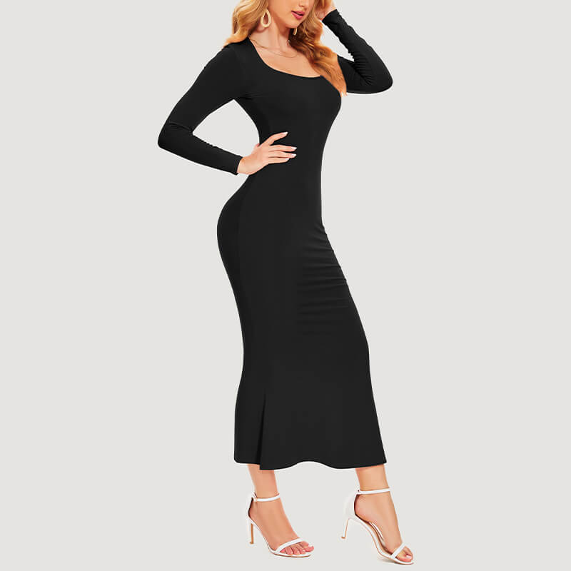 Wholesale Bodycon Maxi Built in Bra Women Lounge Dresses, Black, MT000343