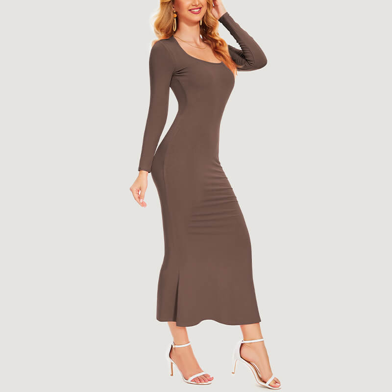Wholesale Bodycon Maxi Built in Bra Women Lounge Dresses, Brown, MT000343