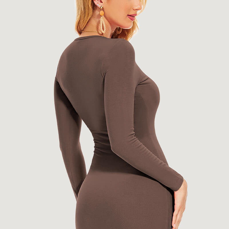 Wholesale Bodycon Maxi Built in Bra Women Lounge Dresses, Brown, MT000343