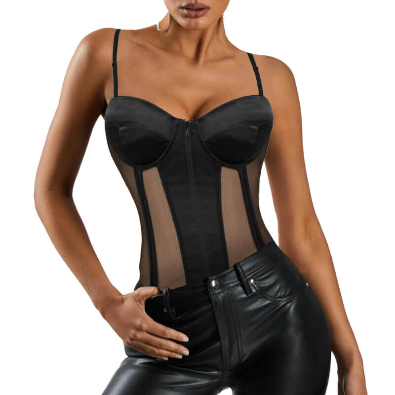 Custom Black Mesh Corset Top For Women MHW100764B