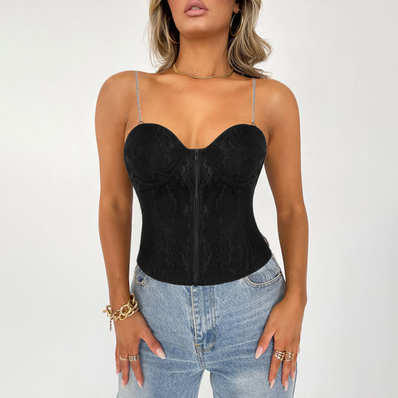 Wholesale Lace Corset Top Black Bustier Corset  For Women MHW100763B - alternate view