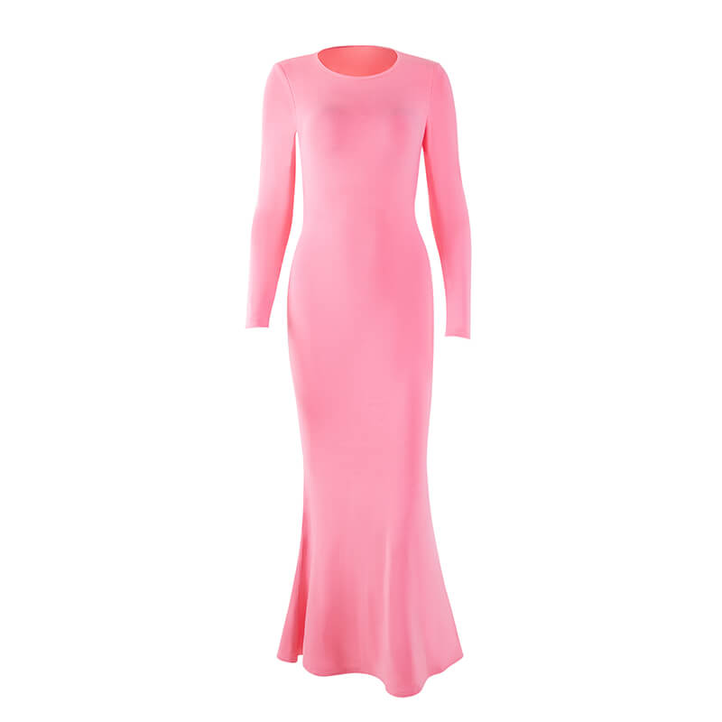 Custom Soft Lounge Crew Neck Long Dress, Long Sleeve, MT000363P