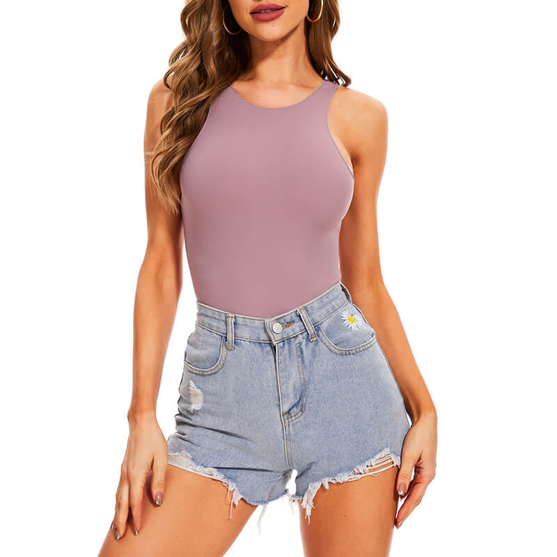 NANBIN Factory Wholesale High Neck Bodysuit In Purple MT000354PU