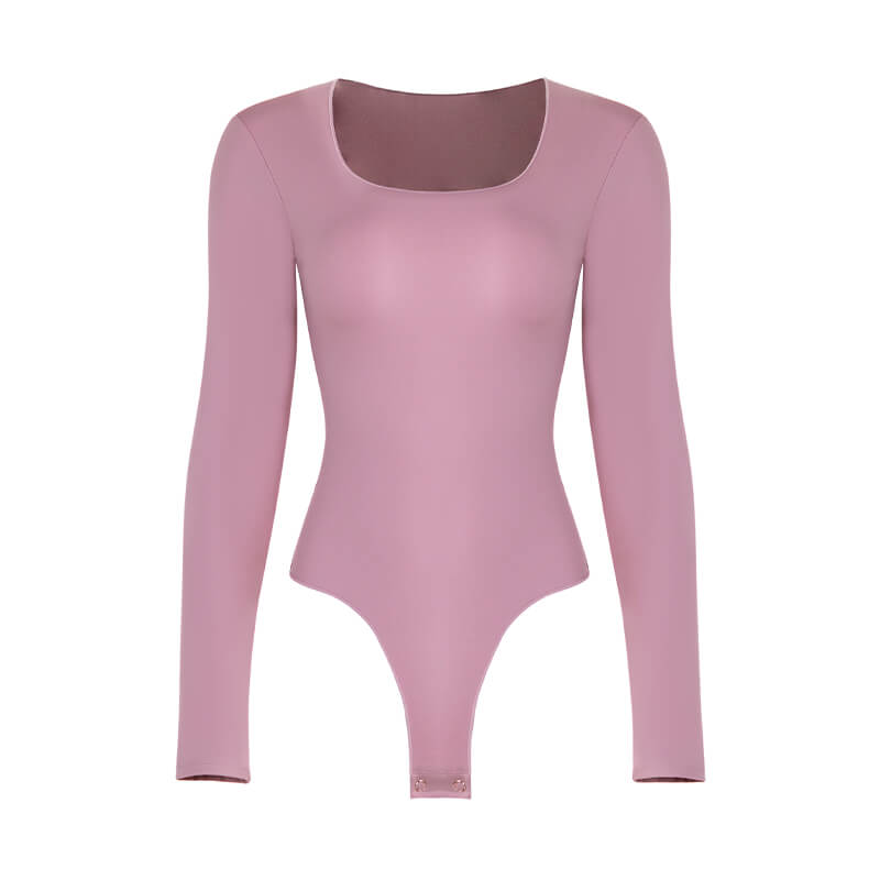 NANBIN Factory Wholesale Long Sleeve Scoop Neck Bodysuit In Purple MT000359PU