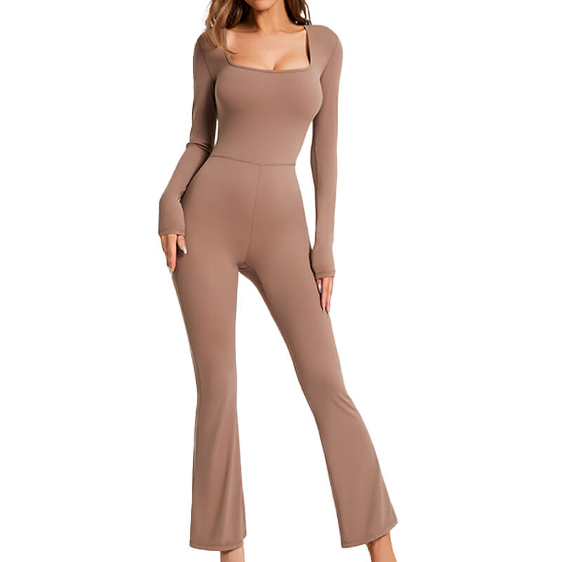 Custom Long Sleeve Flare Leg Jumpsuits Square Neck Full Length Romper MH133838K