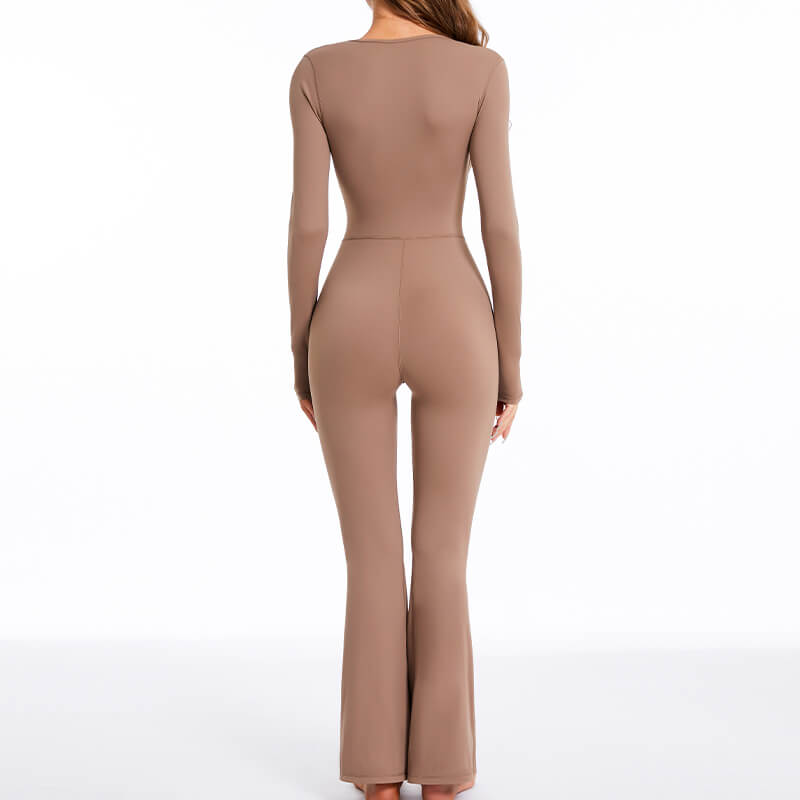 Custom Long Sleeve Flare Leg Jumpsuits Square Neck Full Length Romper MH133838K