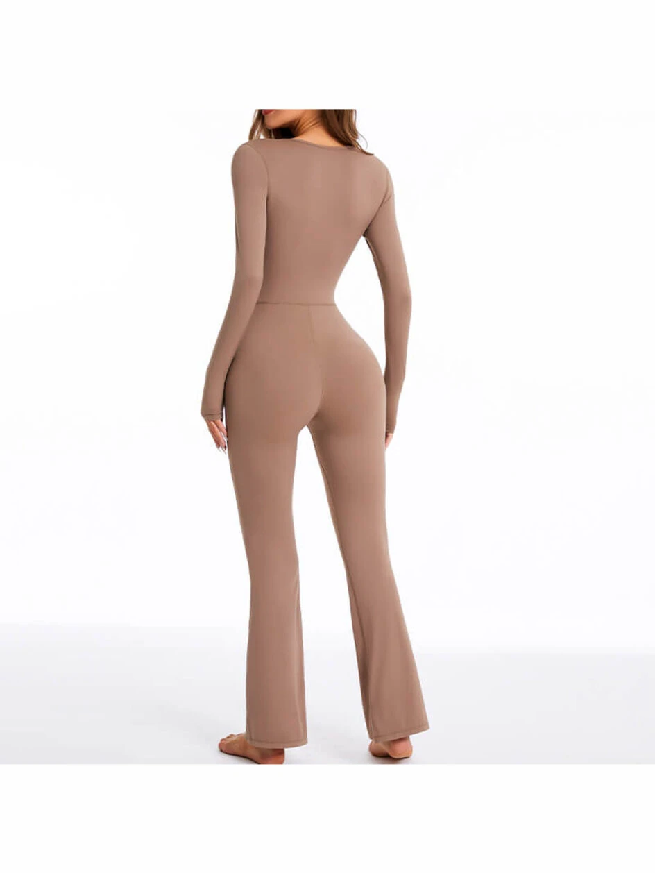 Custom Long Sleeve Flare Leg Jumpsuits Square Neck Full Length Romper MH133838K – Gallery